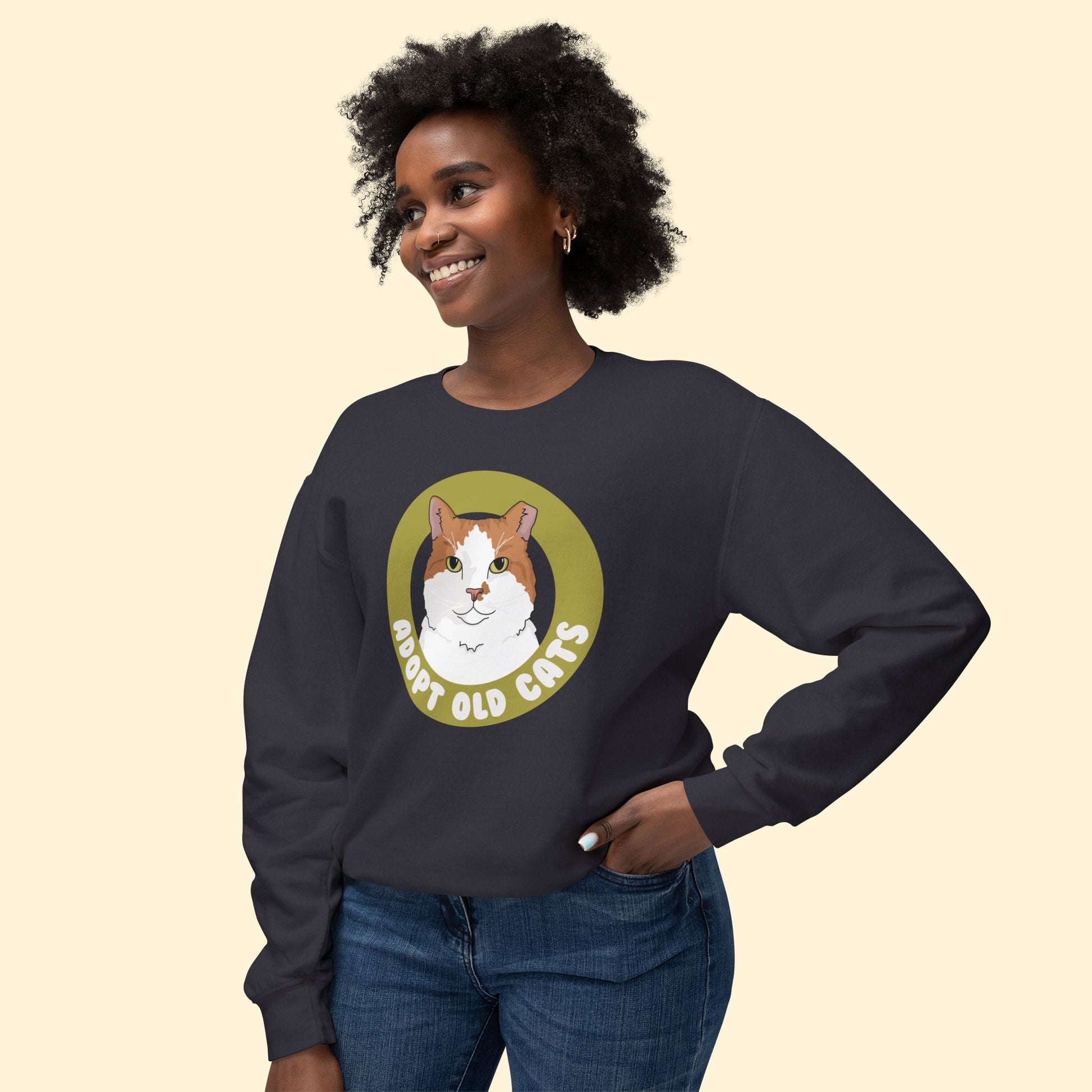 Adopt Old Cats | Lightweight Comfort Colors Crewneck Sweatshirt - Detezi Designs - 71803721320107090352