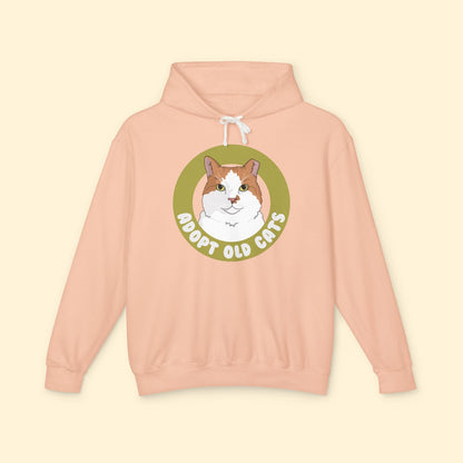 Adopt Old Cats | Lightweight Comfort Colors Hooded Sweatshirt - Detezi Designs - 11114928372435144945