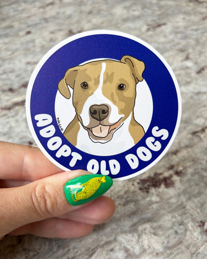 Adopt Old Dogs | 3" Vinyl Sticker - Detezi Designs - 