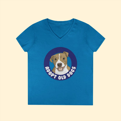 Adopt Old Dogs | Ladies' V - Neck T-Shirt - Detezi Designs - 21901582853748160879