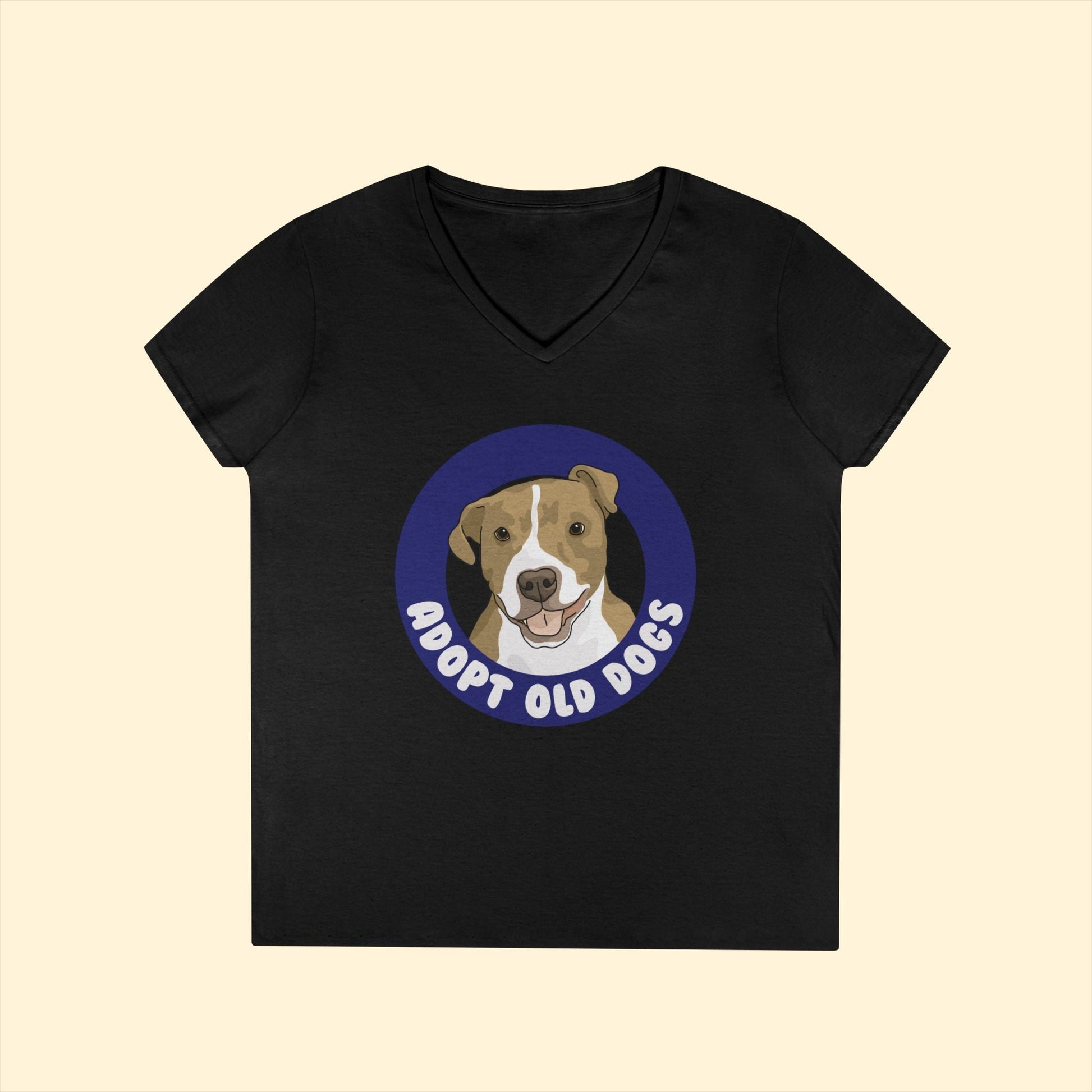 Adopt Old Dogs | Ladies' V - Neck T-Shirt - Detezi Designs - 26584679061760412086