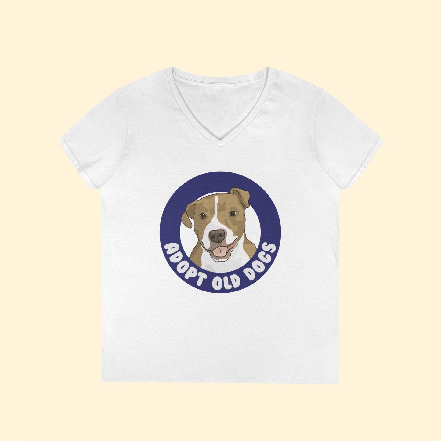 Adopt Old Dogs | Ladies' V - Neck T-Shirt - Detezi Designs - 60669305504233082149