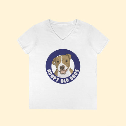 Adopt Old Dogs | Ladies' V - Neck T-Shirt - Detezi Designs - 60669305504233082149