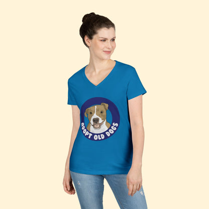 Adopt Old Dogs | Ladies' V - Neck T-Shirt - Detezi Designs - 60669305504233082149