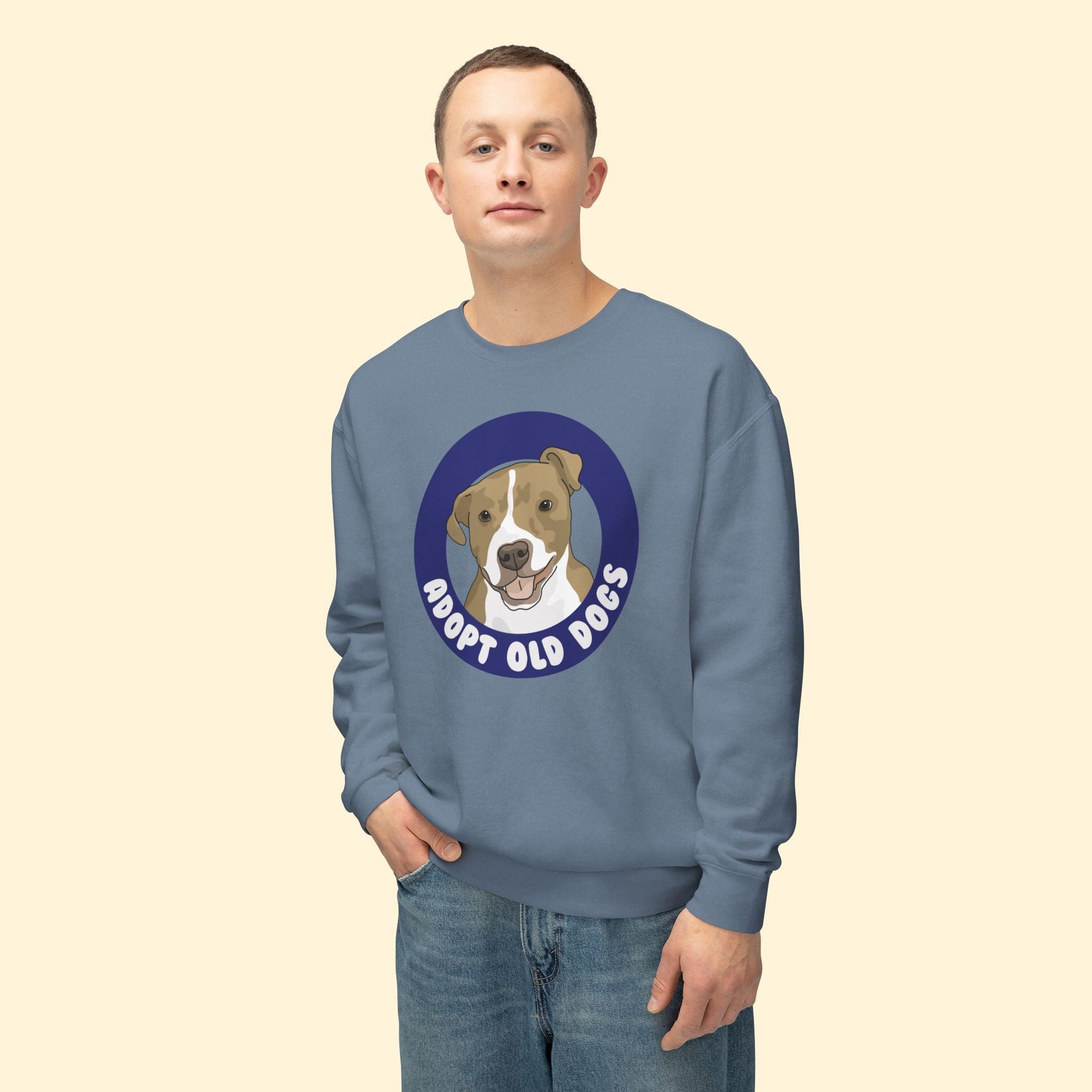 Adopt Old Dogs | Lightweight Comfort Colors Crewneck Sweatshirt - Detezi Designs - 30286355919054390225