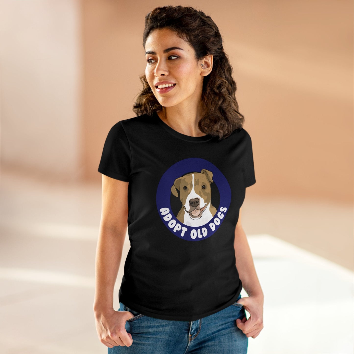 Adopt Old Dogs | Women's Midweight Cotton Tee - Detezi Designs - 16259709142776134077