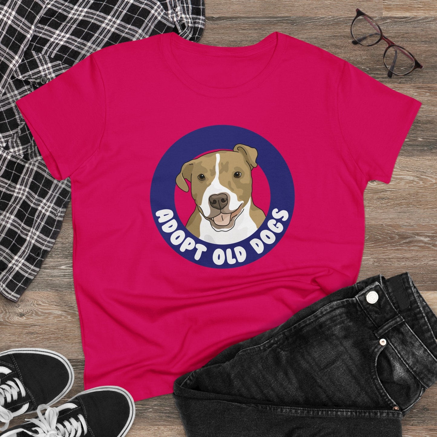 Adopt Old Dogs | Women's Midweight Cotton Tee - Detezi Designs - 16259709142776134077