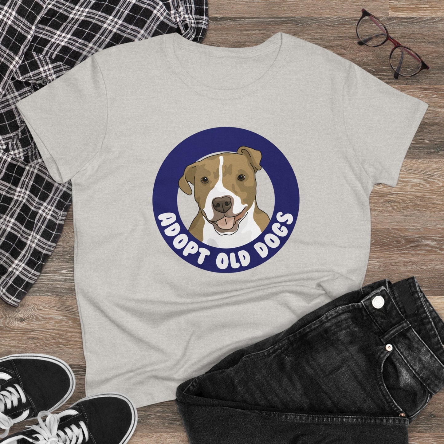 Adopt Old Dogs | Women's Midweight Cotton Tee - Detezi Designs - 16259709142776134077