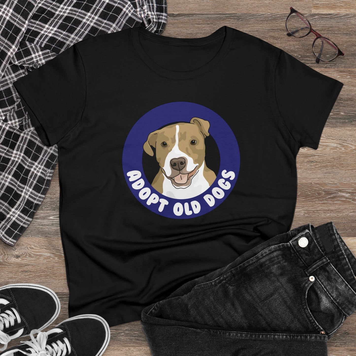 Adopt Old Dogs | Women's Midweight Cotton Tee - Detezi Designs - 16259709142776134077