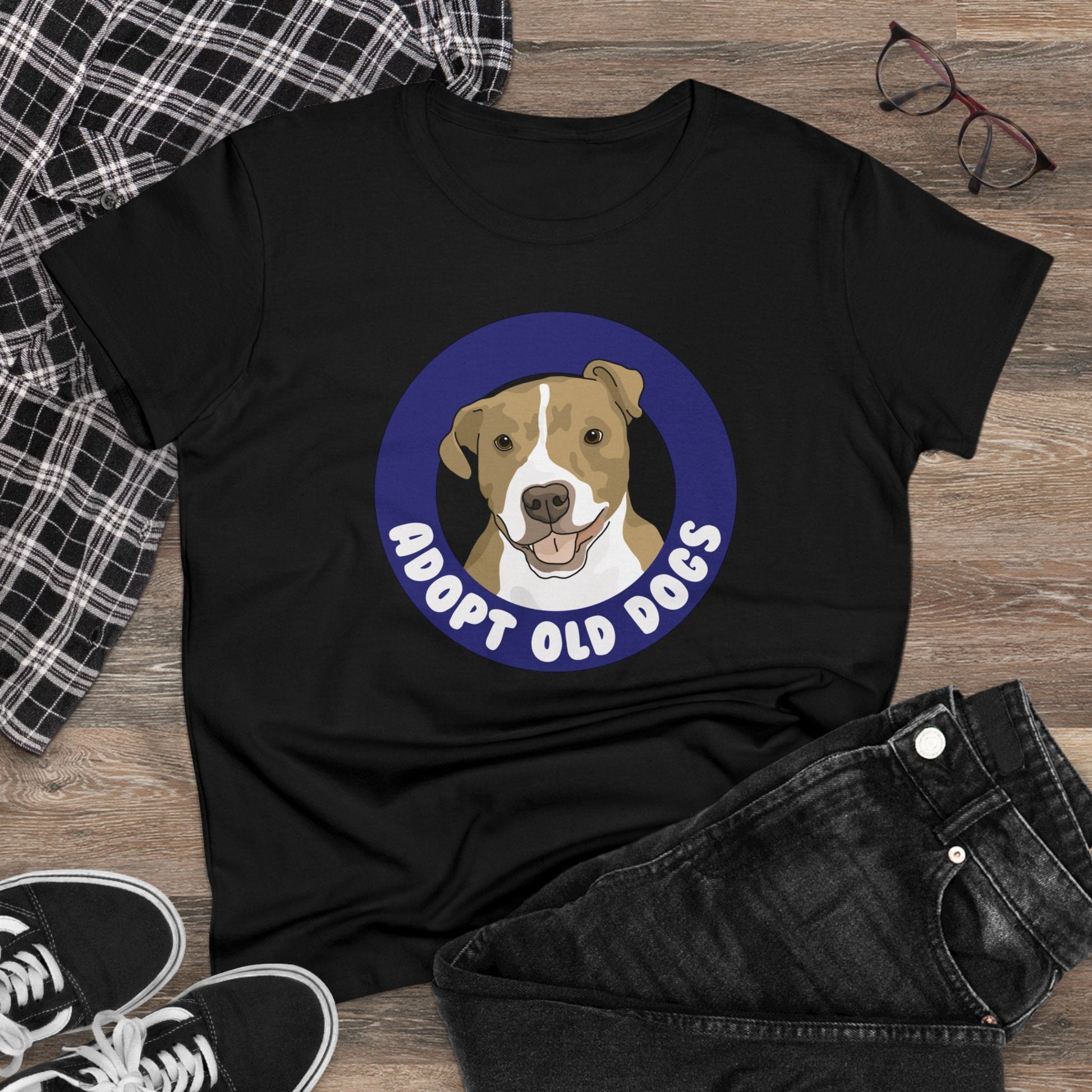 Adopt Old Dogs | Women's Midweight Cotton Tee - Detezi Designs - 16259709142776134077