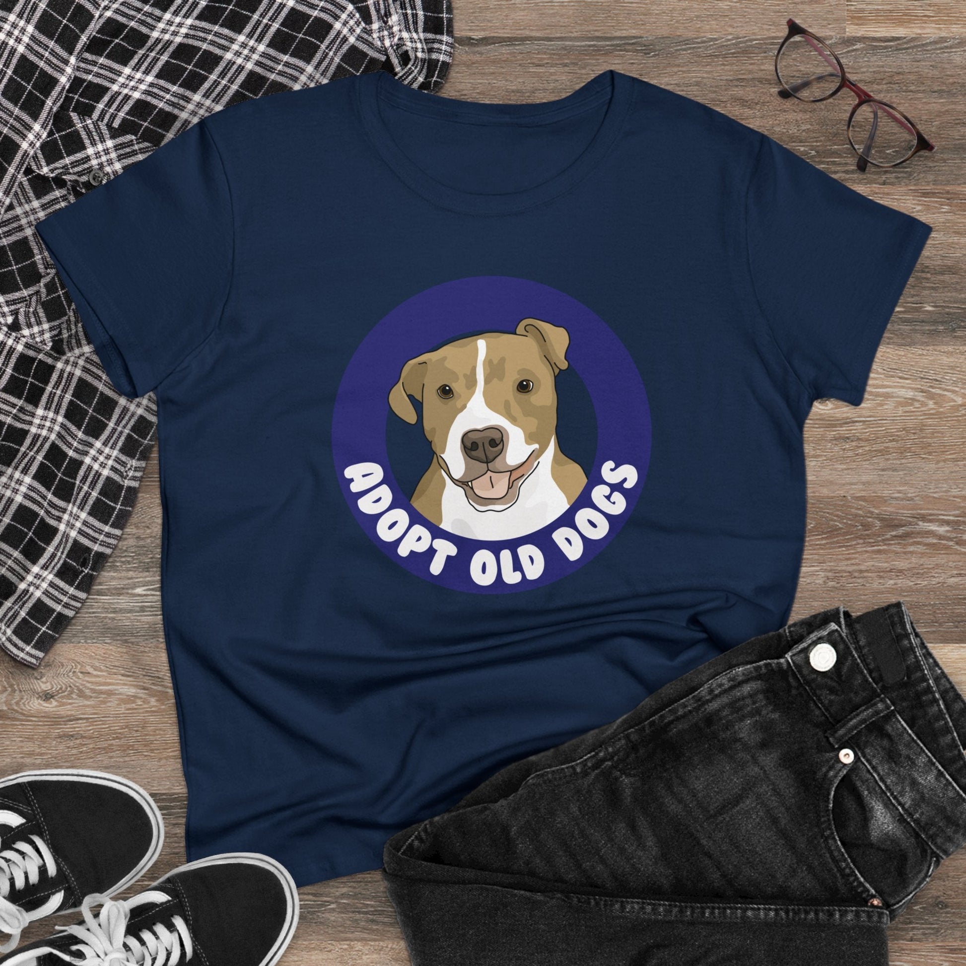 Adopt Old Dogs | Women's Midweight Cotton Tee - Detezi Designs - 16259709142776134077