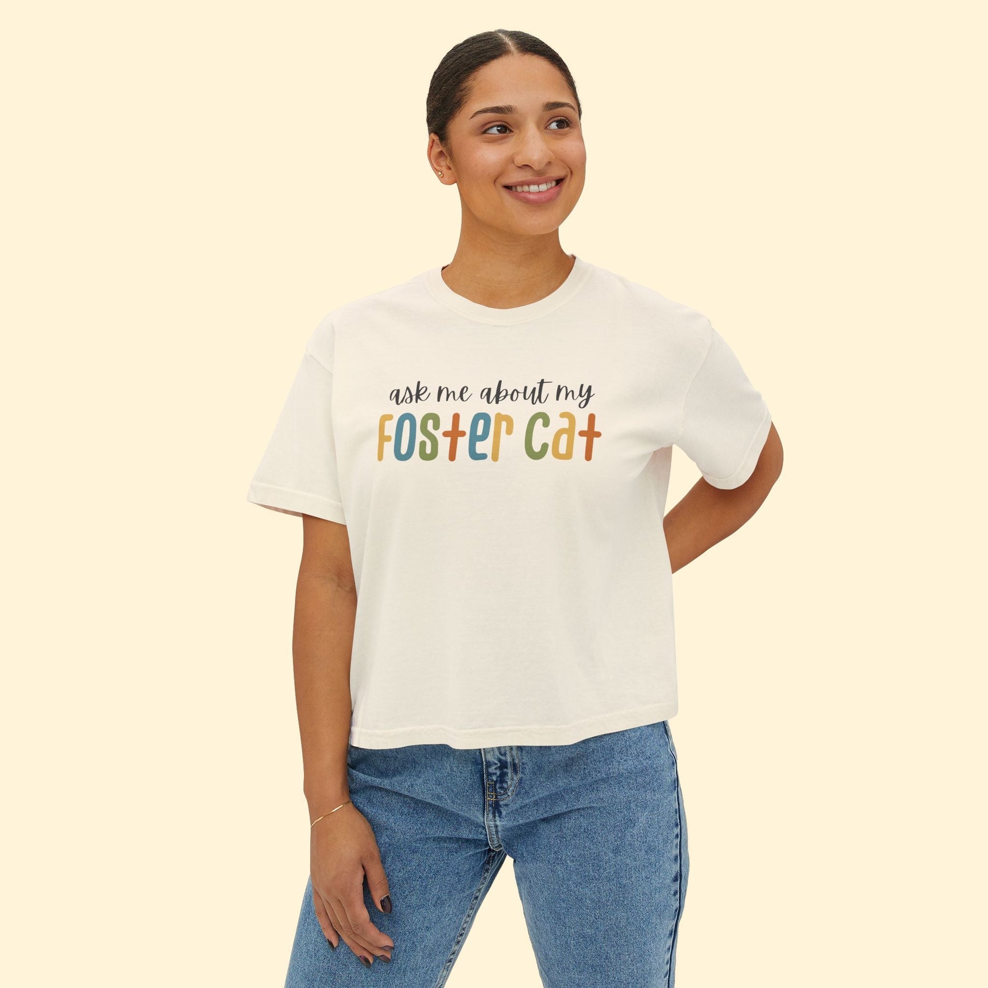 Ask Me About Foster Cat | Comfort Colors Boxy Tee - Detezi Designs - 25325158011073779934
