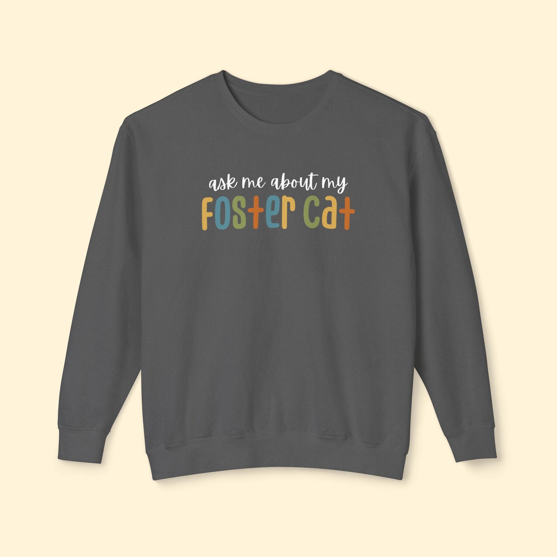 Ask Me About My Foster Cat | Retro Colors | Comfort Colors Crewneck Sweatshirt - Detezi Designs - 15628371885231279954