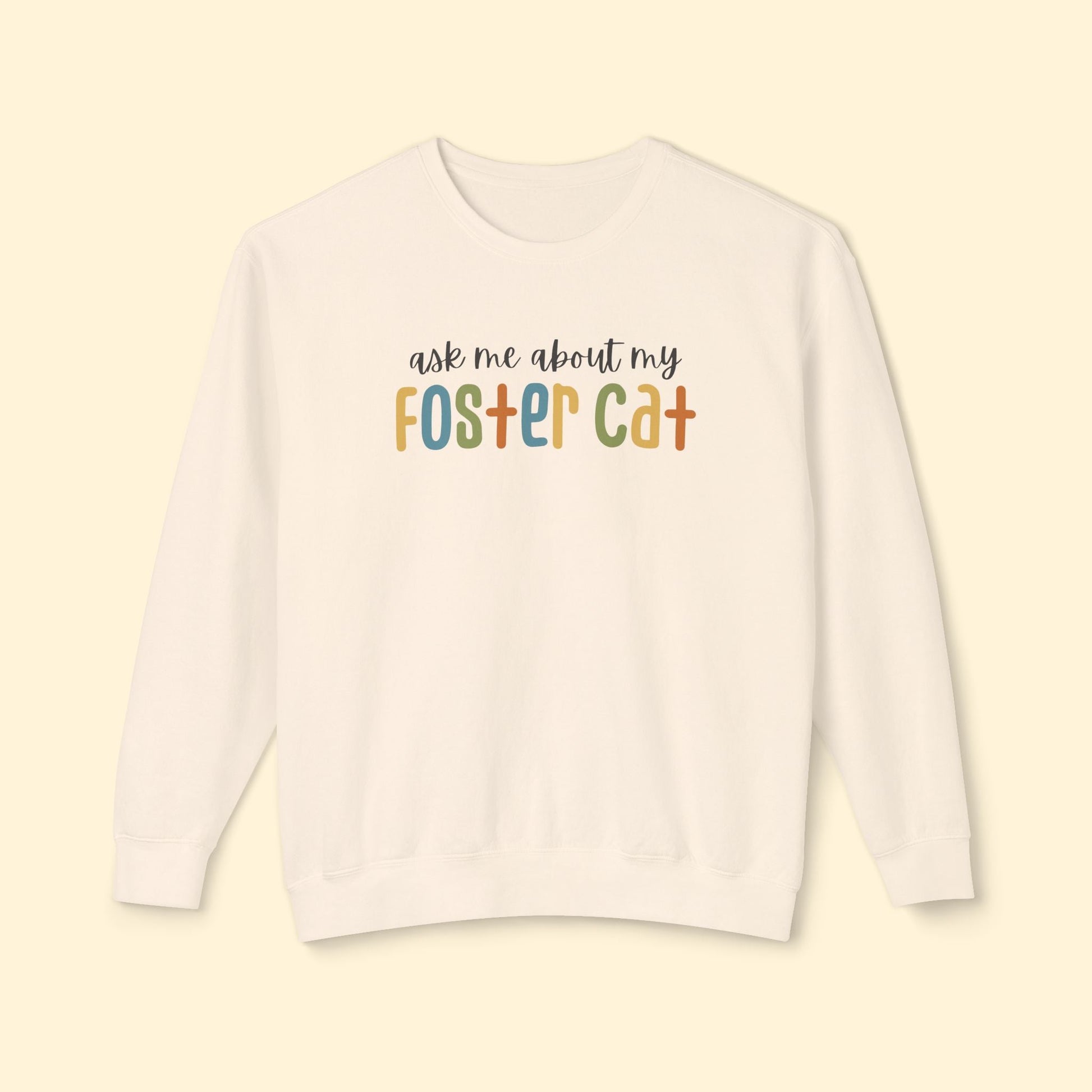 Ask Me About My Foster Cat | Retro Colors | Comfort Colors Crewneck Sweatshirt - Detezi Designs - 32612705727353648628