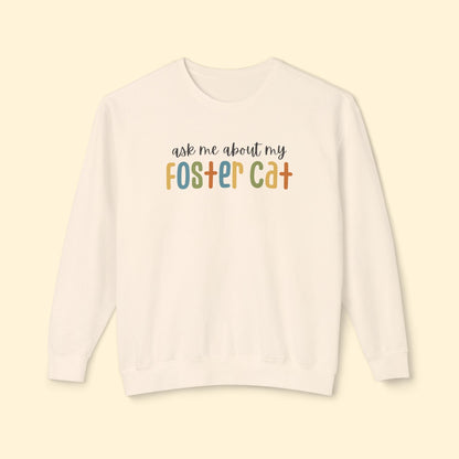 Ask Me About My Foster Cat | Retro Colors | Comfort Colors Crewneck Sweatshirt - Detezi Designs - 32612705727353648628