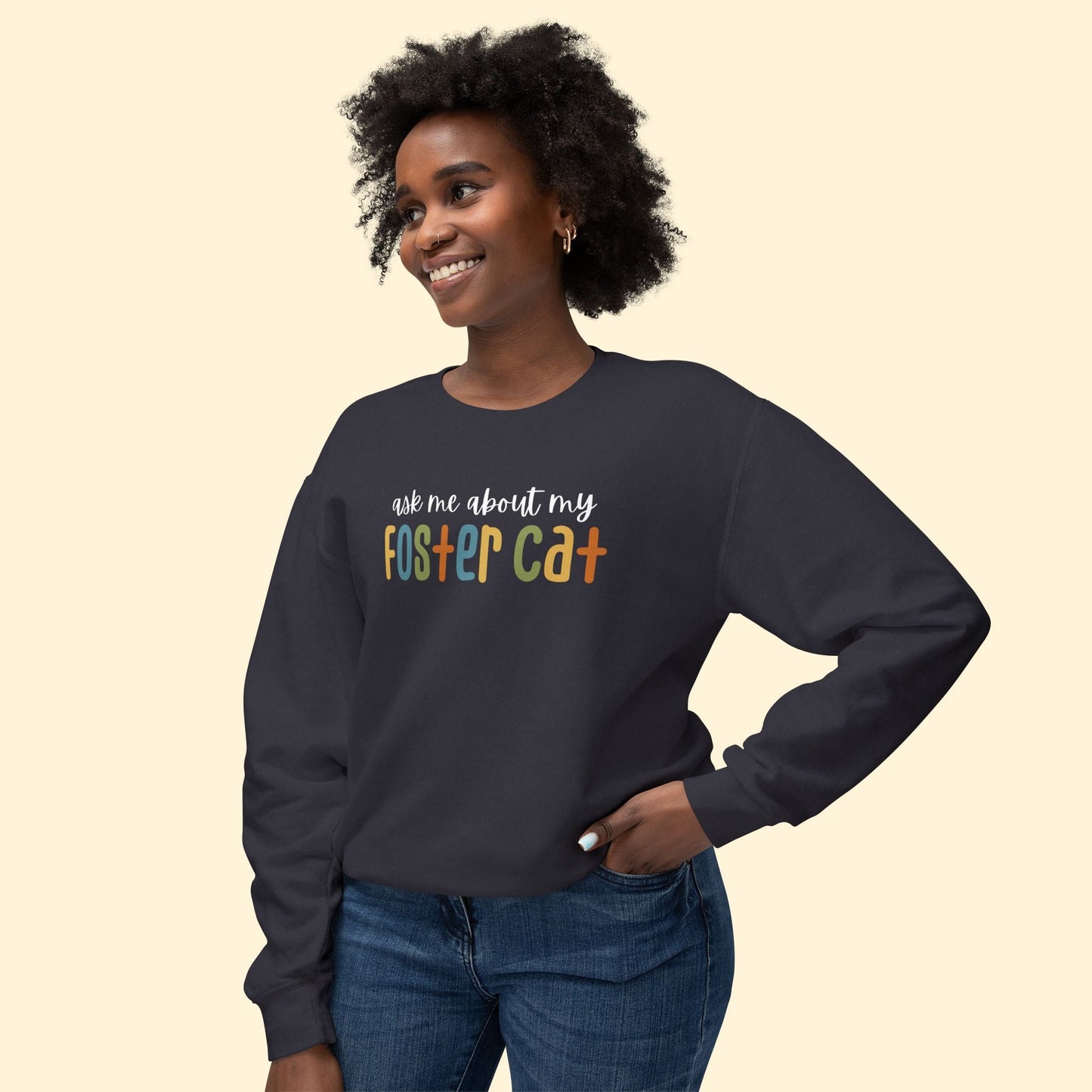 Ask Me About My Foster Cat | Retro Colors | Comfort Colors Crewneck Sweatshirt - Detezi Designs - 78921547118503395202