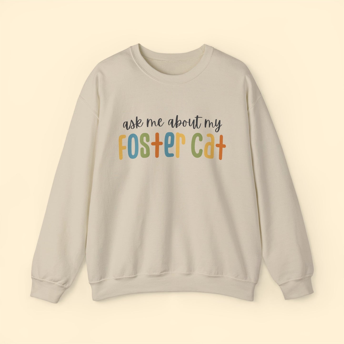 Ask Me About My Foster Cat - Retro Colors | Crewneck Sweatshirt - Detezi Designs-10569064667892799458