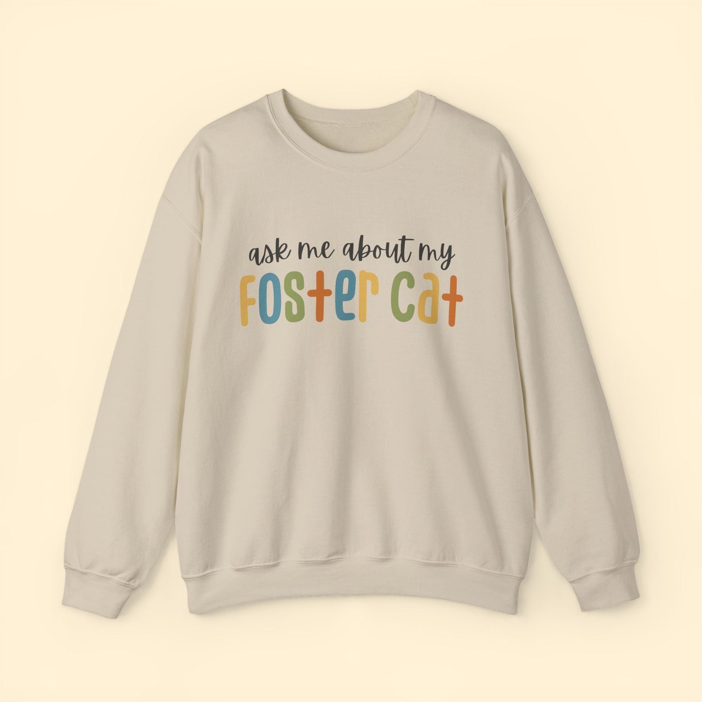 Ask Me About My Foster Cat - Retro Colors | Crewneck Sweatshirt - Detezi Designs - 10569064667892799458