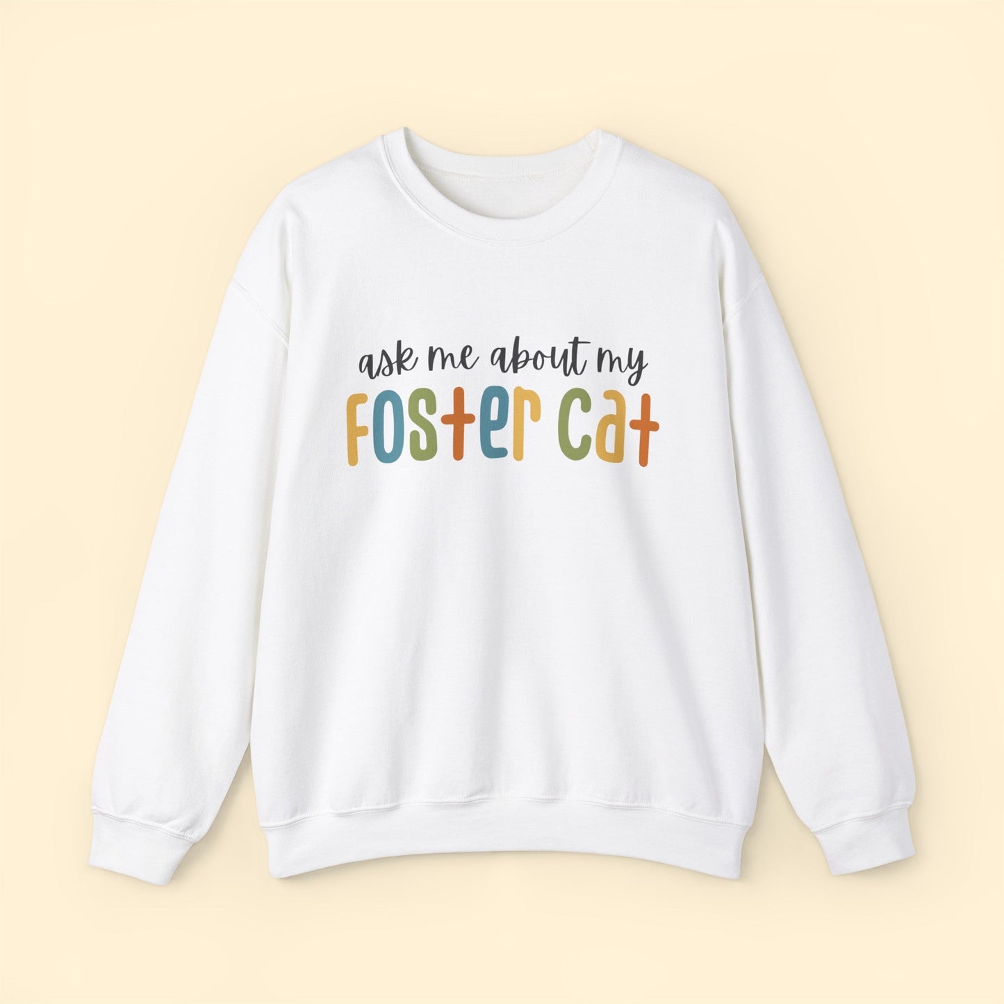 Ask Me About My Foster Cat - Retro Colors | Crewneck Sweatshirt - Detezi Designs-23583235223875257413