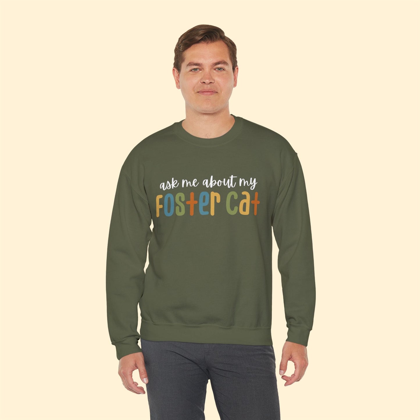 Ask Me About My Foster Cat - Retro Colors | Crewneck Sweatshirt - Detezi Designs - 25991173020989747134