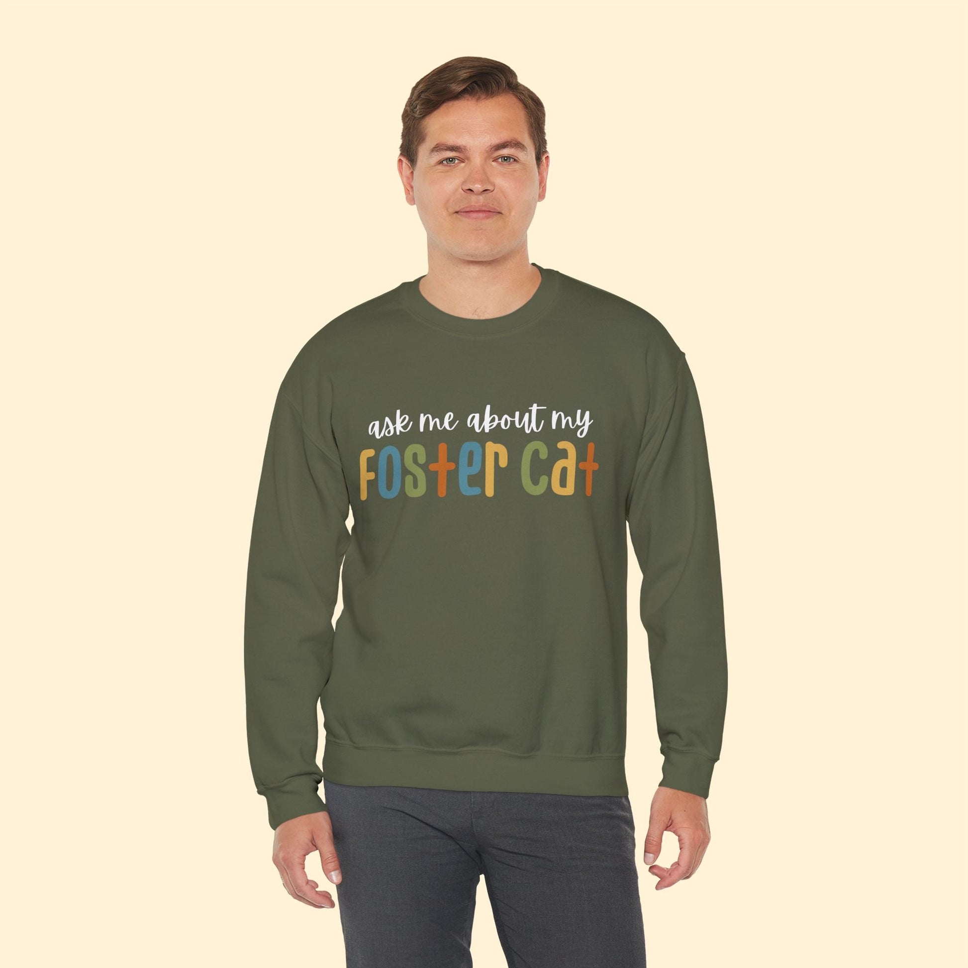 Ask Me About My Foster Cat - Retro Colors | Crewneck Sweatshirt - Detezi Designs - 25991173020989747134