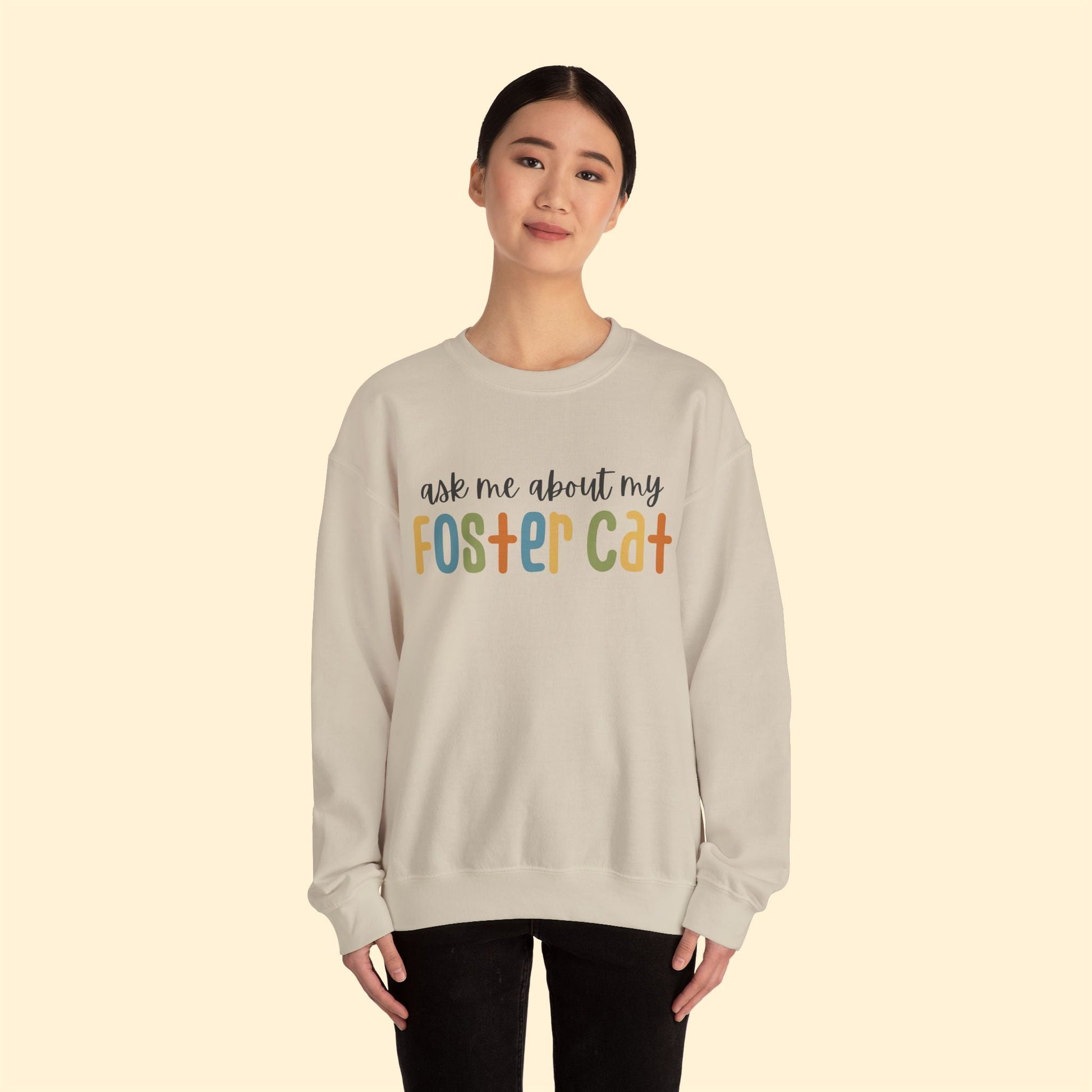 Ask Me About My Foster Cat - Retro Colors | Crewneck Sweatshirt - Detezi Designs - 25991173020989747134