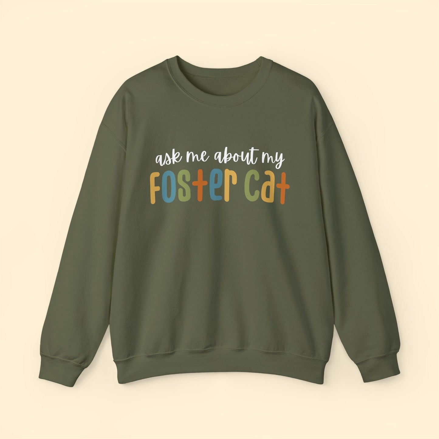 Ask Me About My Foster Cat - Retro Colors | Crewneck Sweatshirt - Detezi Designs - 28190492240794695243