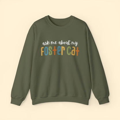 Ask Me About My Foster Cat - Retro Colors | Crewneck Sweatshirt - Detezi Designs - 28190492240794695243