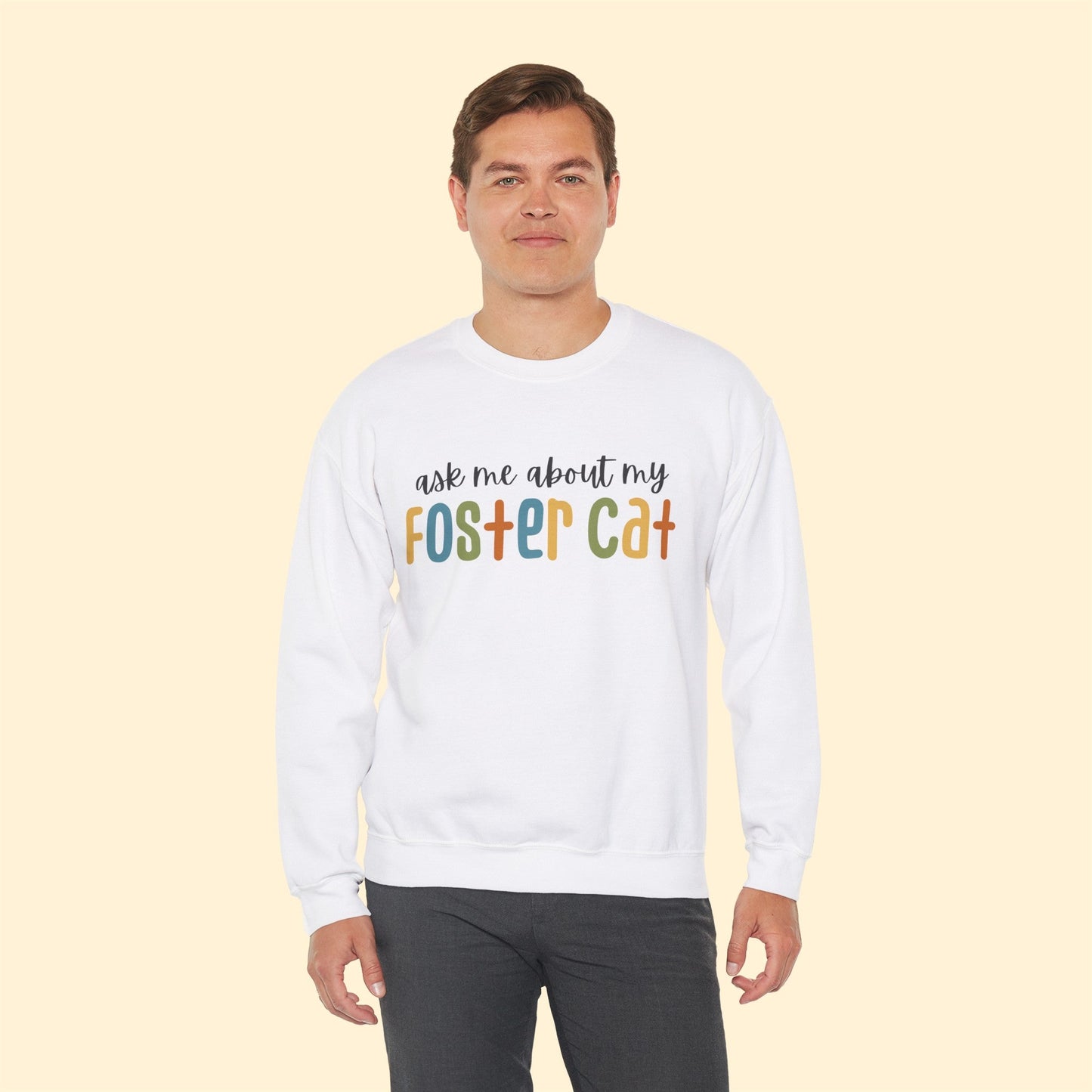 Ask Me About My Foster Cat - Retro Colors | Crewneck Sweatshirt - Detezi Designs-31066518189544540033