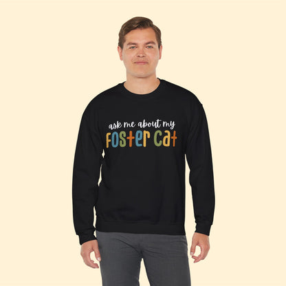 Ask Me About My Foster Cat - Retro Colors | Crewneck Sweatshirt - Detezi Designs-31066518189544540033