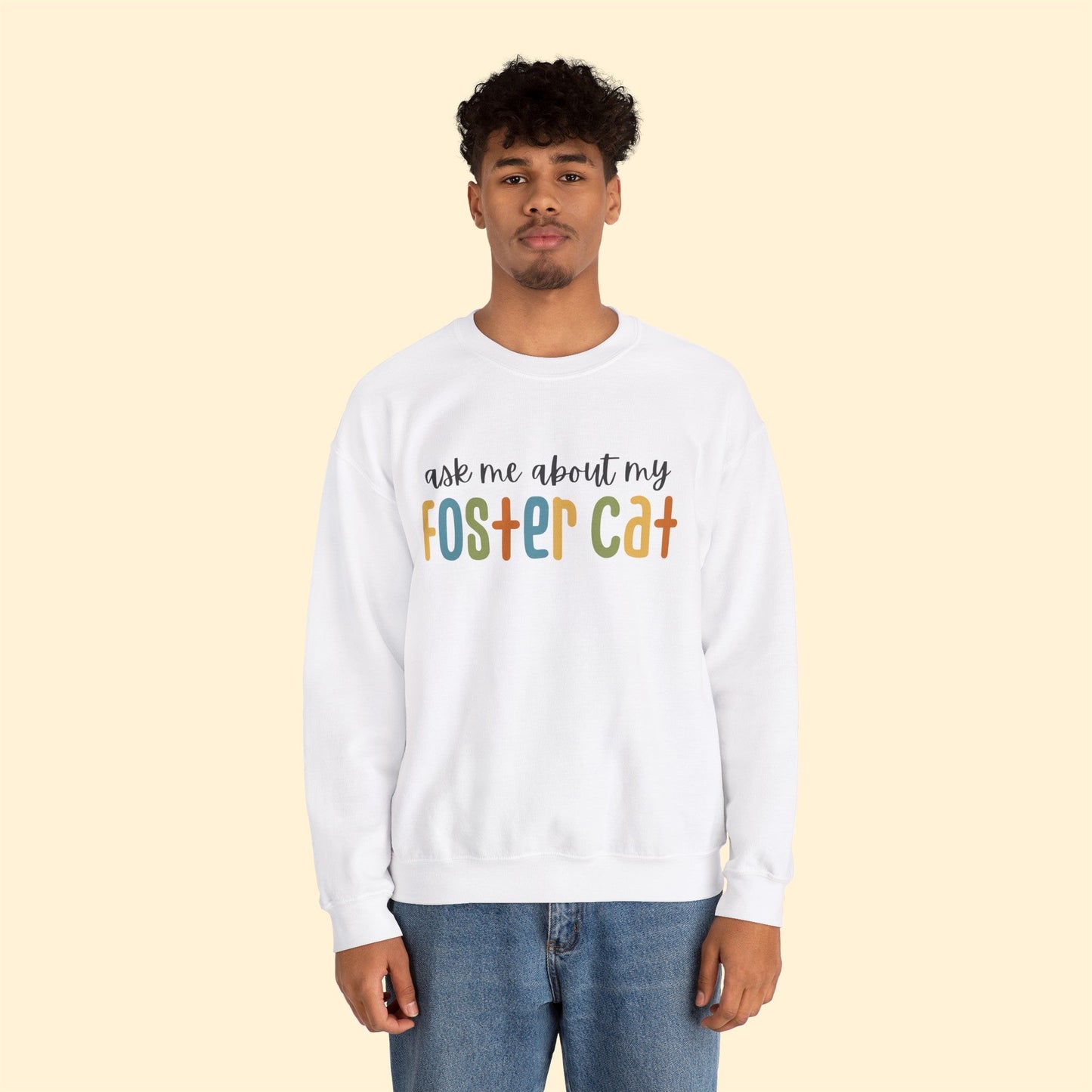 Ask Me About My Foster Cat - Retro Colors | Crewneck Sweatshirt - Detezi Designs-31066518189544540033