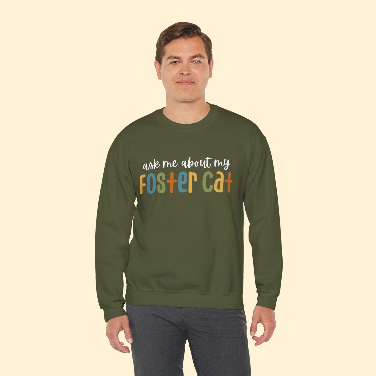 Ask Me About My Foster Cat - Retro Colors | Crewneck Sweatshirt - Detezi Designs-31066518189544540033