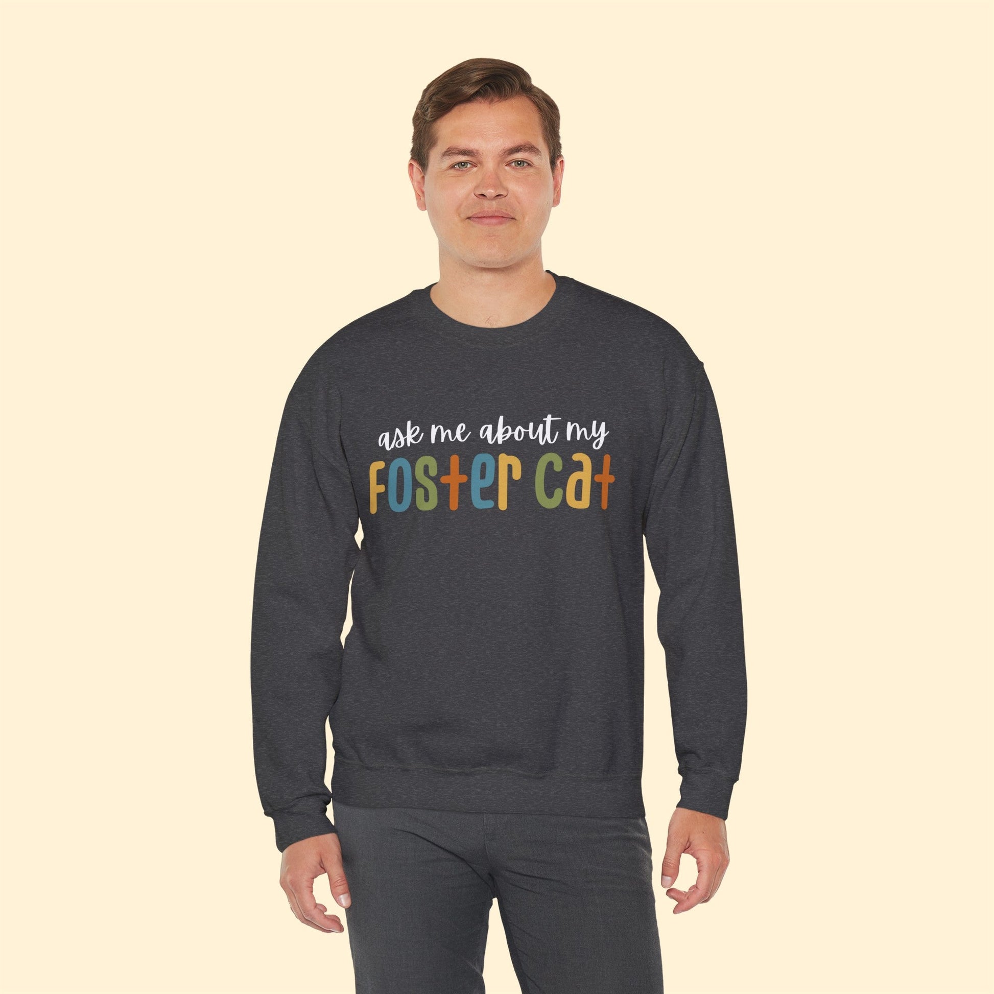 Ask Me About My Foster Cat - Retro Colors | Crewneck Sweatshirt - Detezi Designs-31066518189544540033