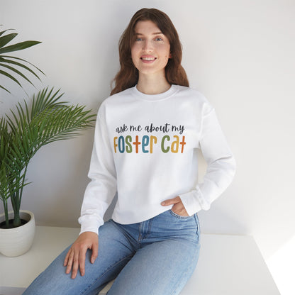 Ask Me About My Foster Cat - Retro Colors | Crewneck Sweatshirt - Detezi Designs-31066518189544540033