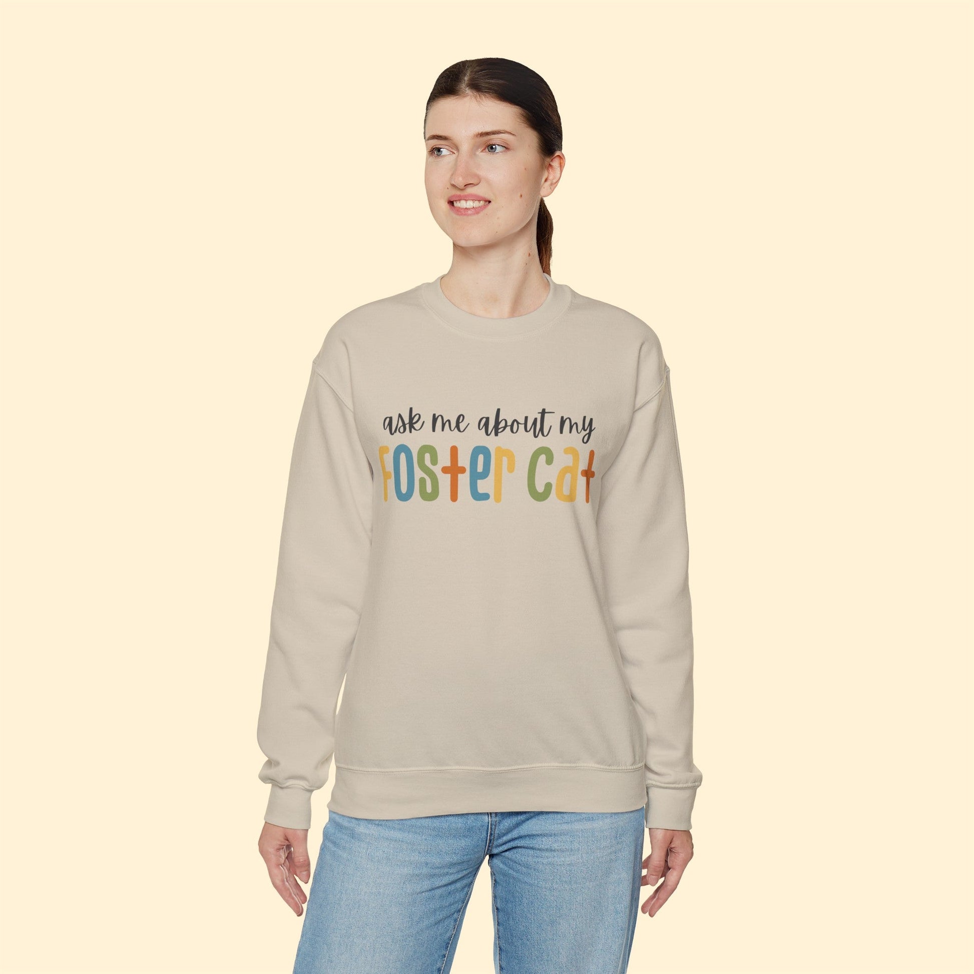 Ask Me About My Foster Cat - Retro Colors | Crewneck Sweatshirt - Detezi Designs-31066518189544540033