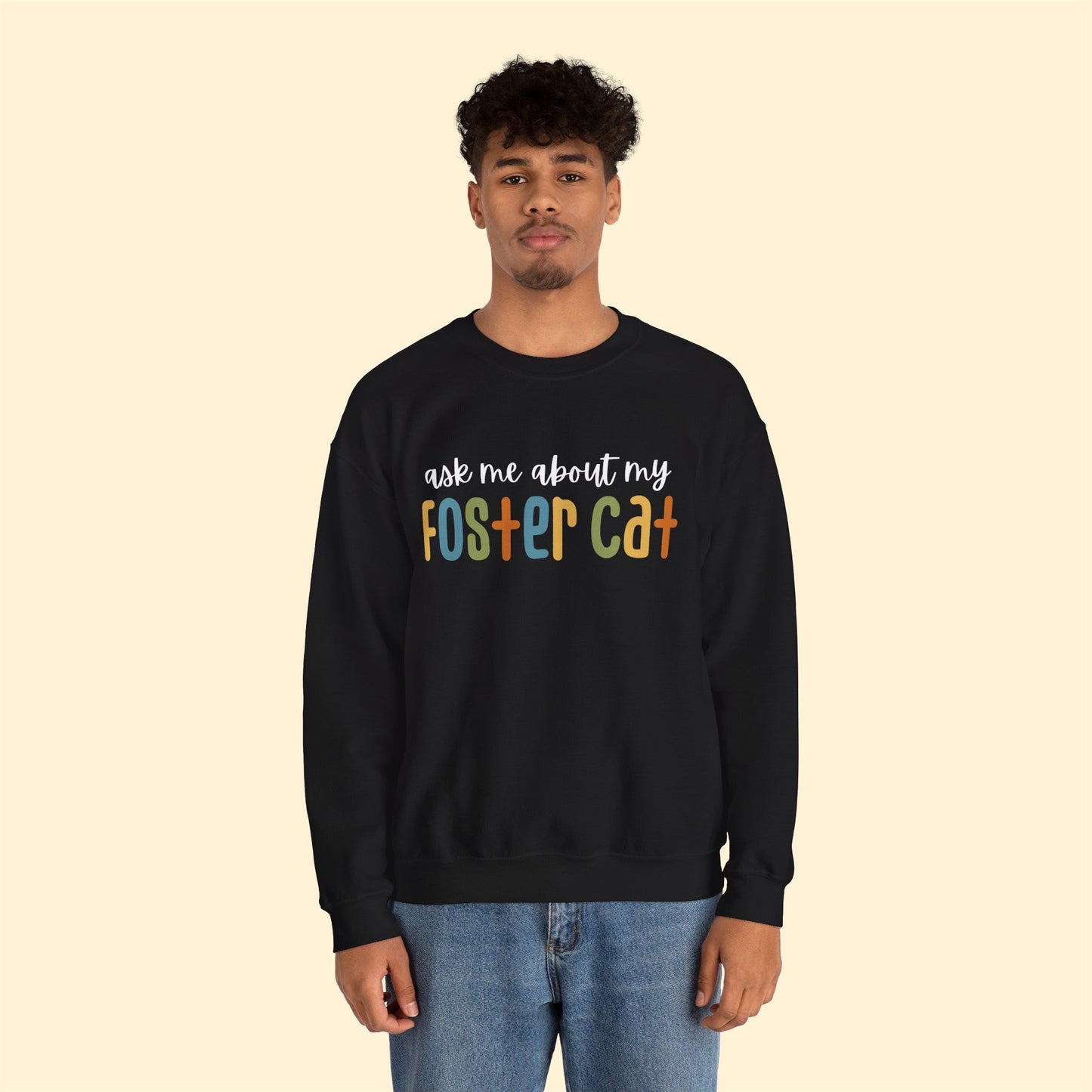 Ask Me About My Foster Cat - Retro Colors | Crewneck Sweatshirt - Detezi Designs-31066518189544540033