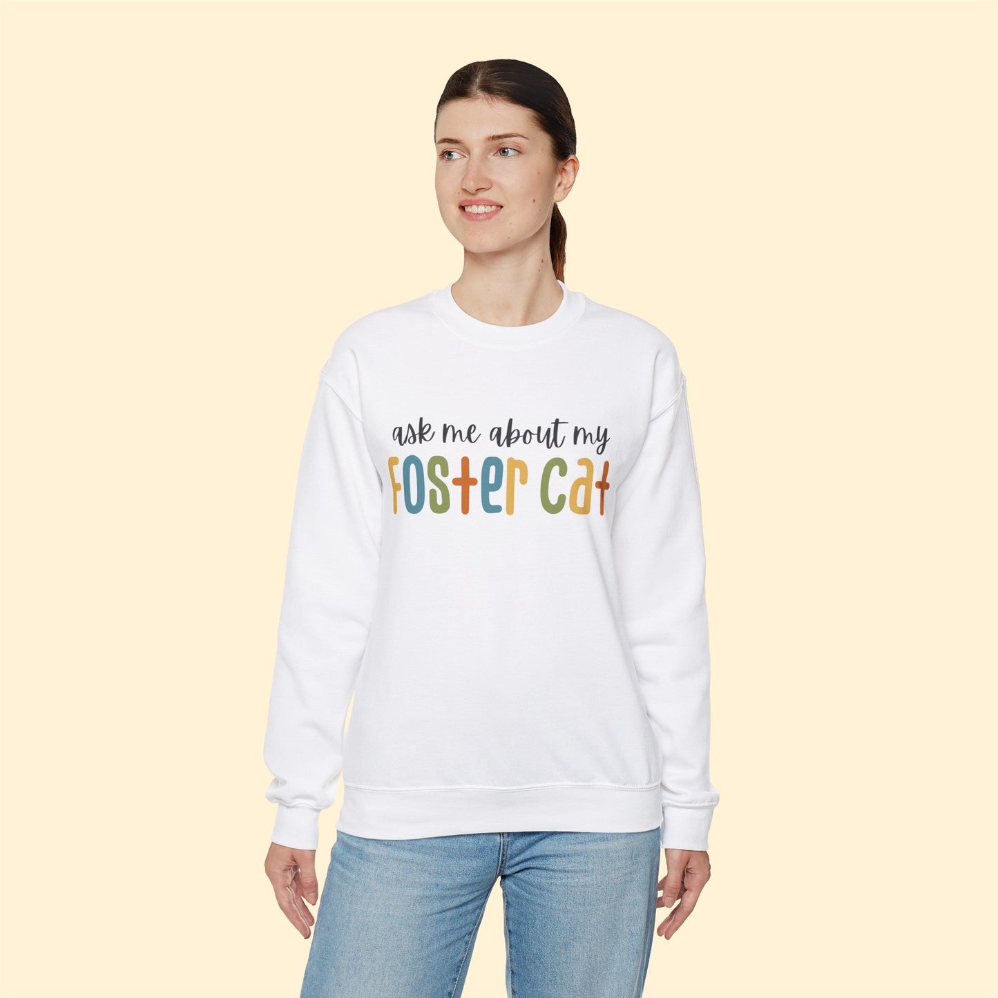 Ask Me About My Foster Cat - Retro Colors | Crewneck Sweatshirt - Detezi Designs-31066518189544540033