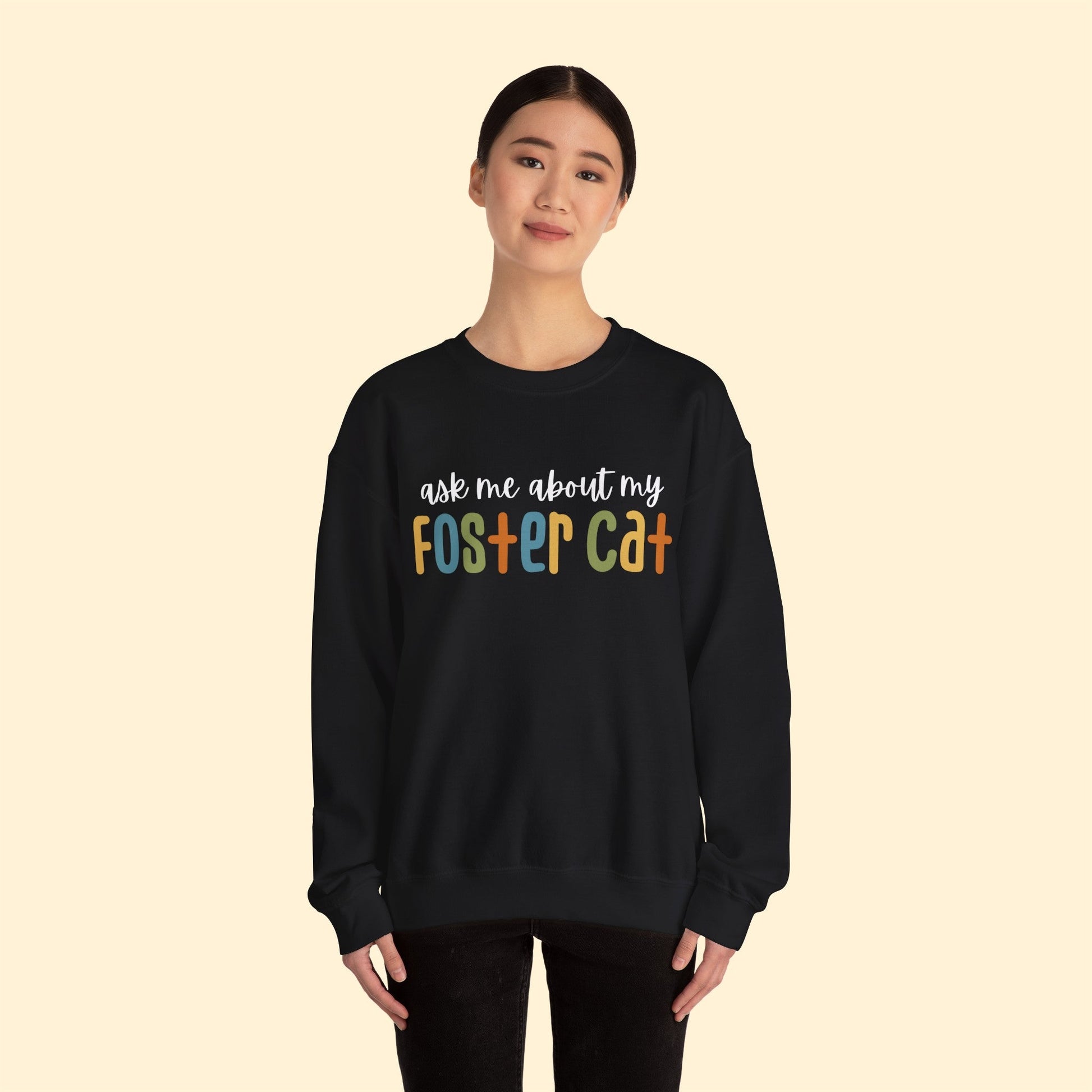 Ask Me About My Foster Cat - Retro Colors | Crewneck Sweatshirt - Detezi Designs-31066518189544540033