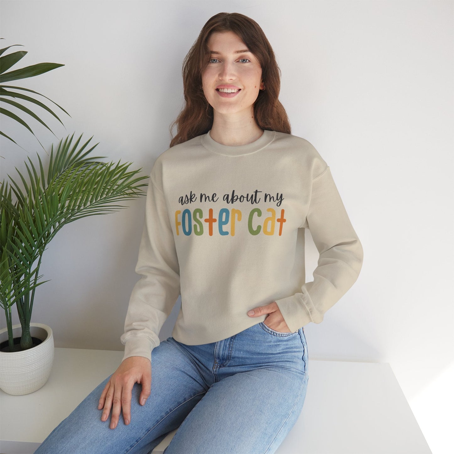 Ask Me About My Foster Cat - Retro Colors | Crewneck Sweatshirt - Detezi Designs-31066518189544540033