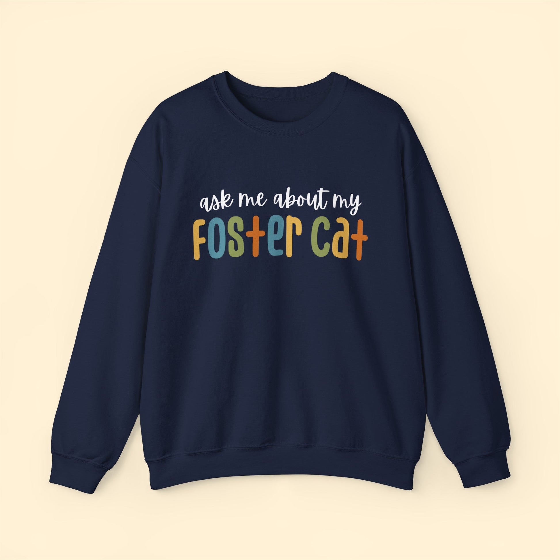 Ask Me About My Foster Cat - Retro Colors | Crewneck Sweatshirt - Detezi Designs-82254862662148653147