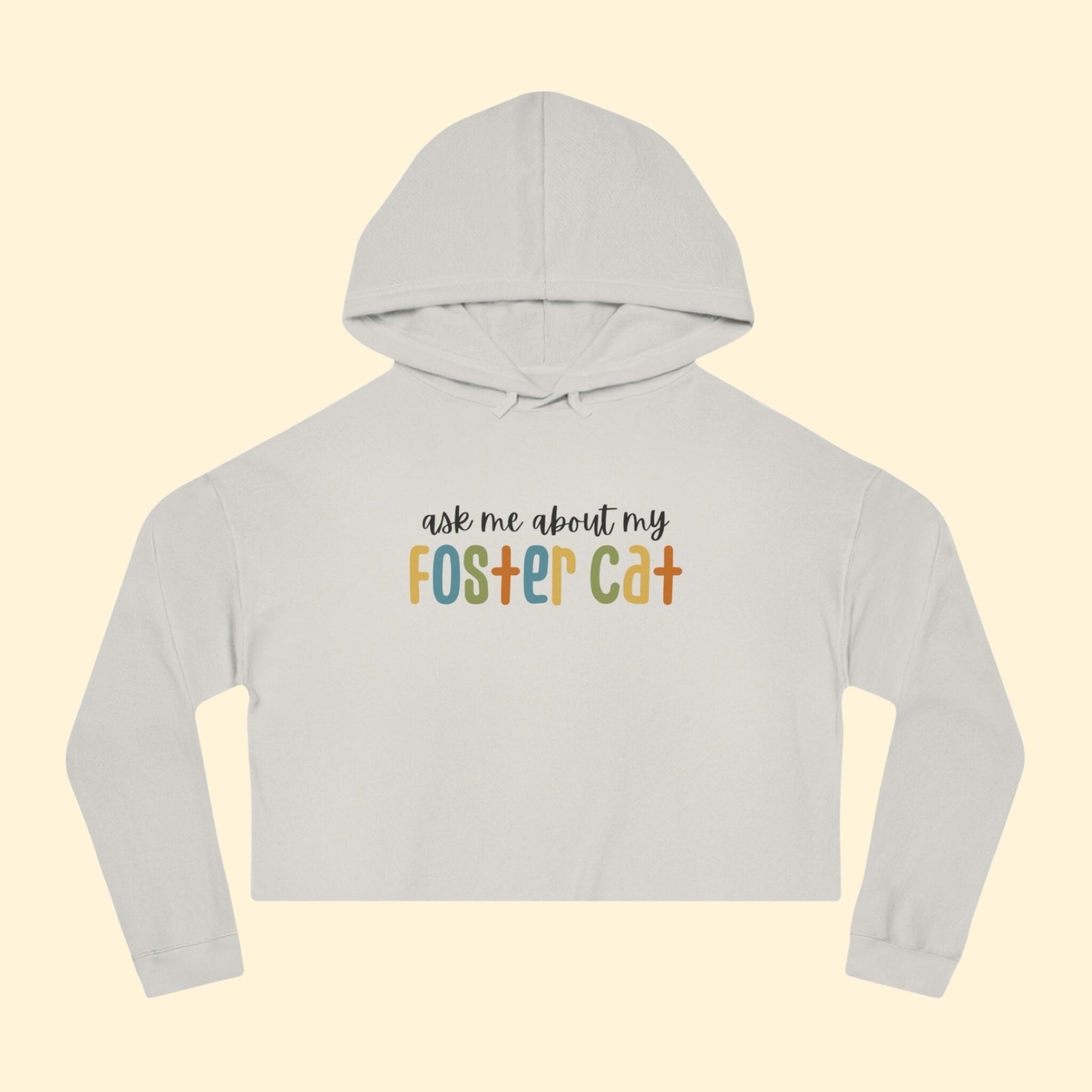 Ask Me About My Foster Cat | Retro Colors | Cropped Hooded Sweatshirt - Detezi Designs - 36744958708614244274