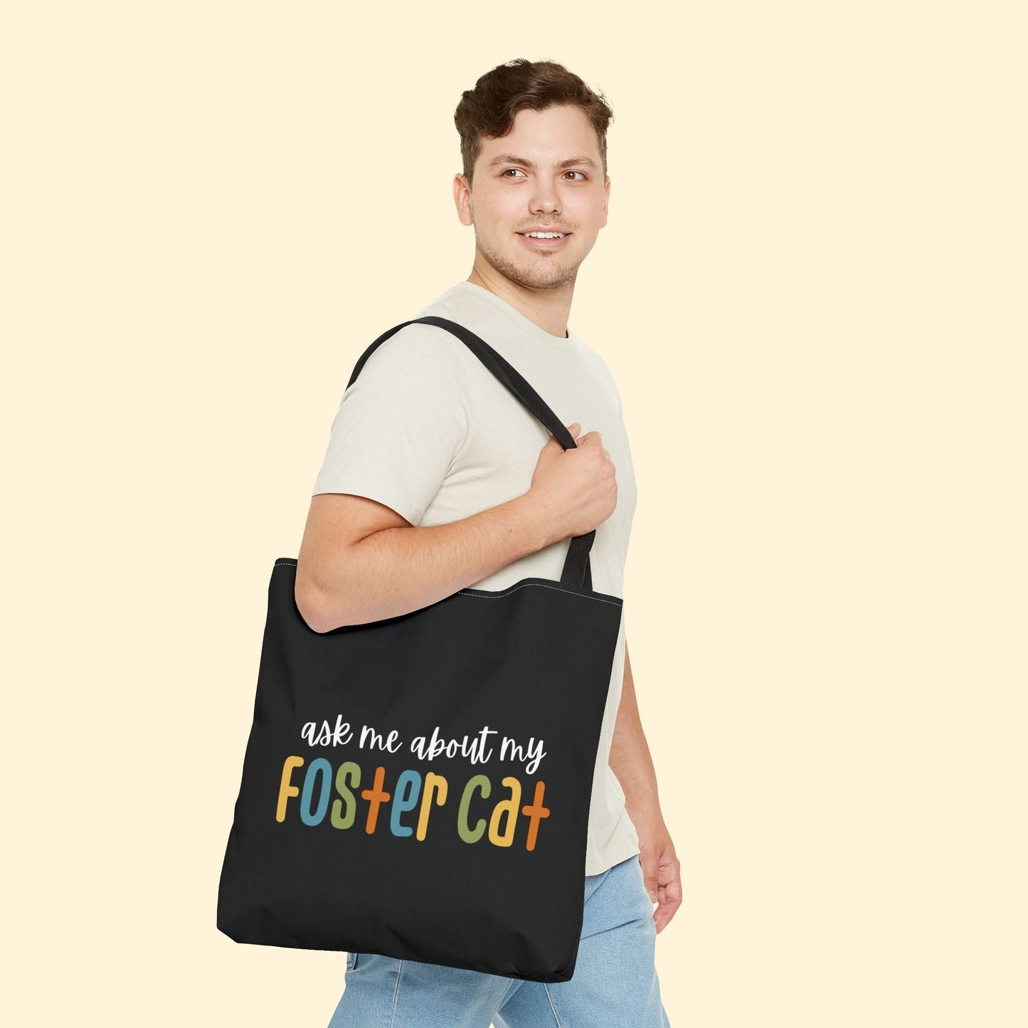 Ask Me About My Foster Cat - Retro Colors | Tote Bag - Detezi Designs - 89548494592273517717