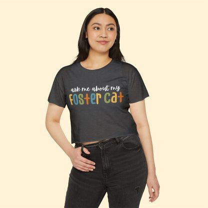 Ask Me About My Foster Cat | Retro Colors | Women's Festival Crop Top - Detezi Designs-24439671555004321746