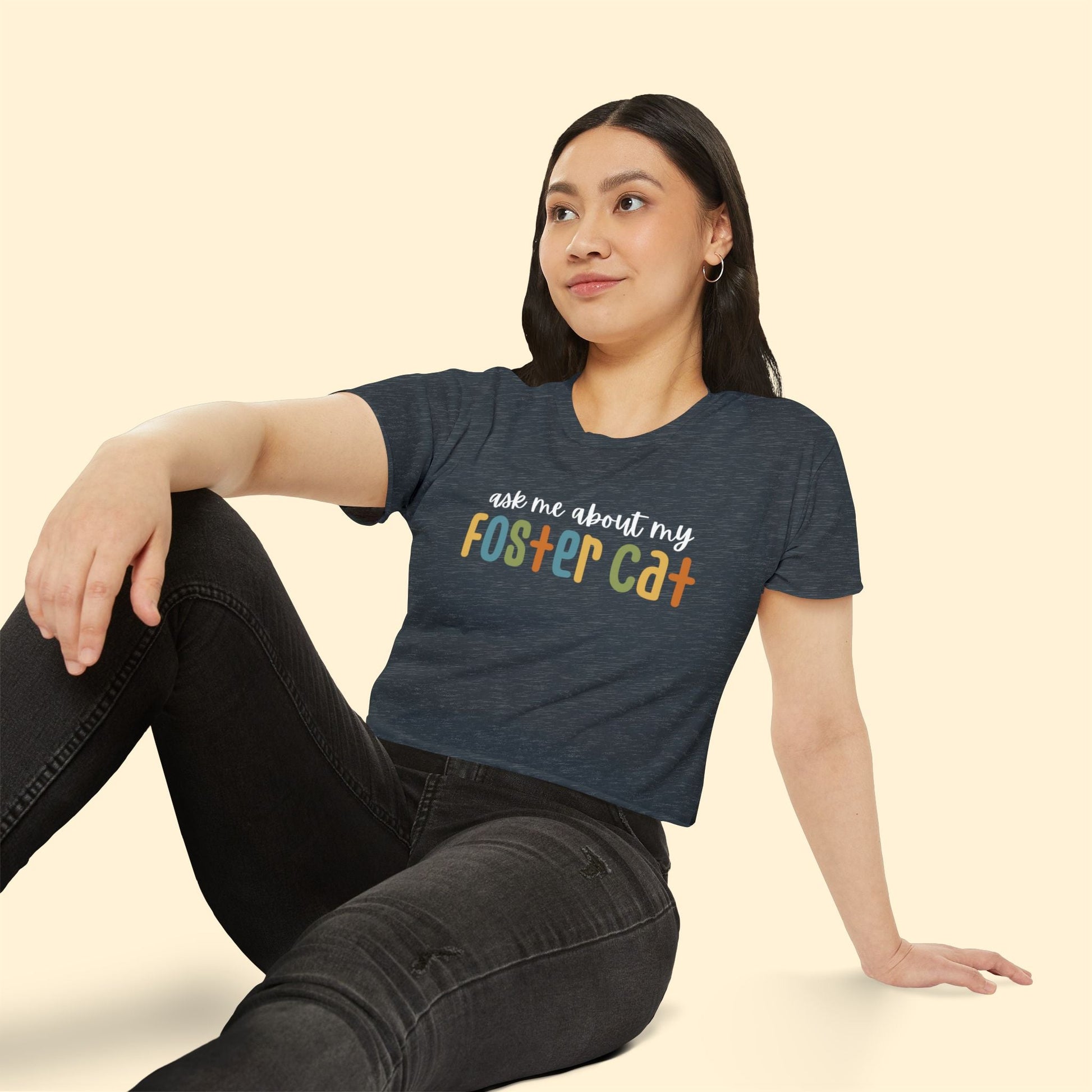 Ask Me About My Foster Cat | Retro Colors | Women's Festival Crop Top - Detezi Designs - 28083161818792076331