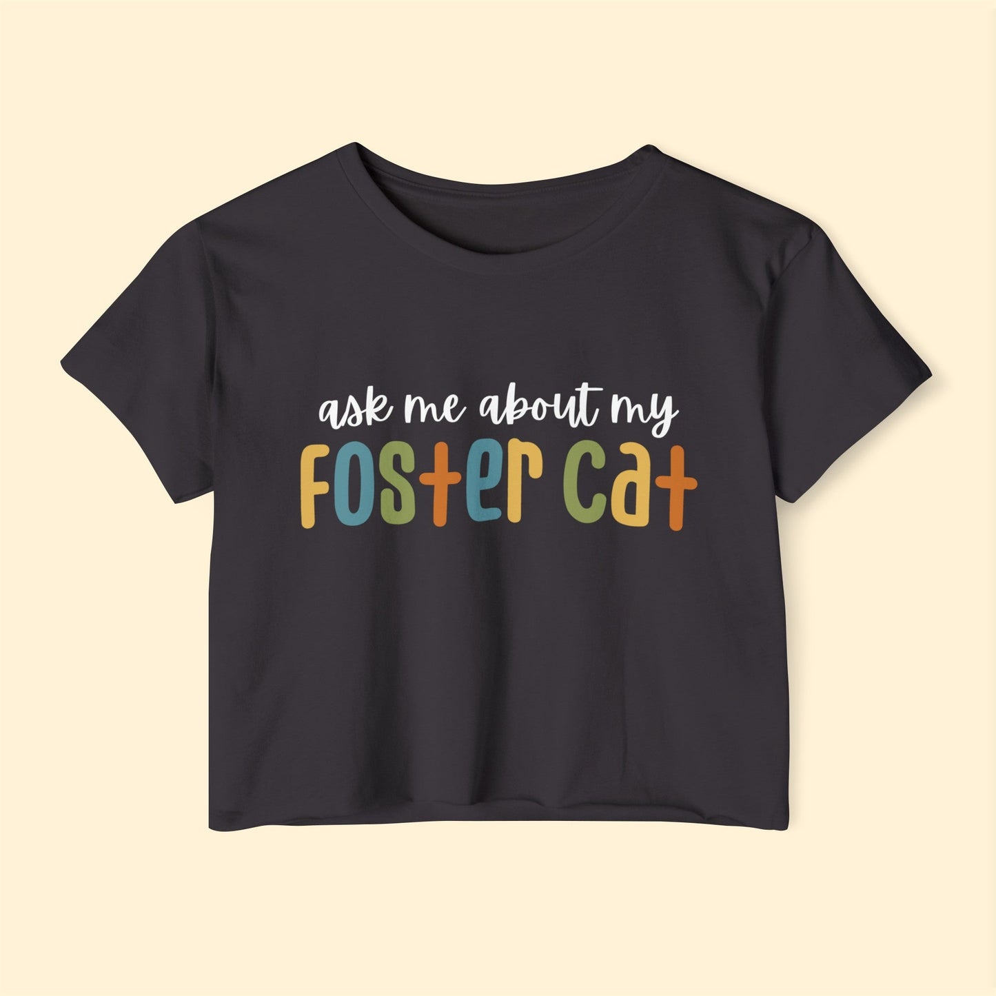 Ask Me About My Foster Cat | Retro Colors | Women's Festival Crop Top - Detezi Designs-28083161818792076331