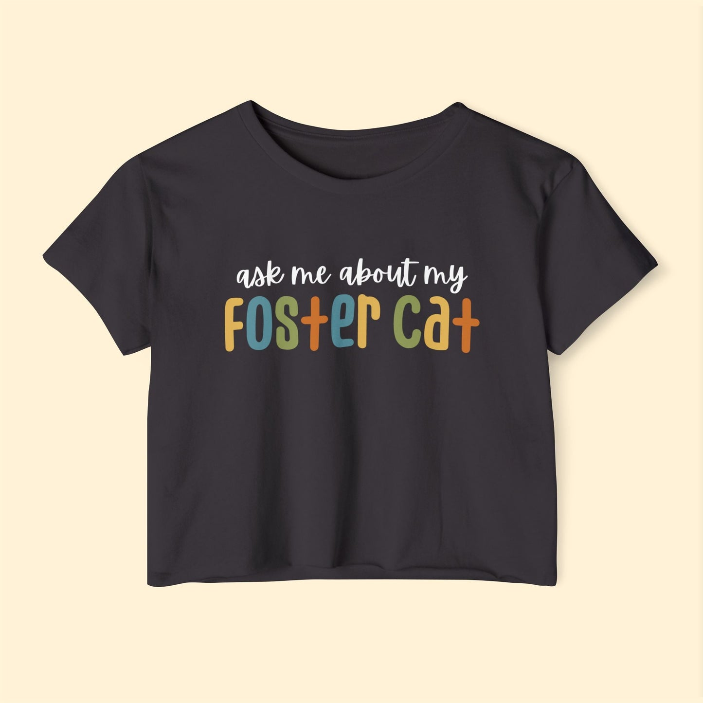 Ask Me About My Foster Cat | Retro Colors | Women's Festival Crop Top - Detezi Designs - 28083161818792076331