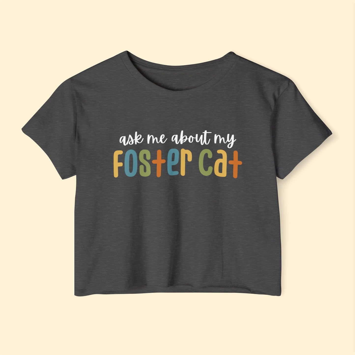 Ask Me About My Foster Cat | Retro Colors | Women's Festival Crop Top - Detezi Designs - 28365016866040966940