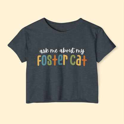 Ask Me About My Foster Cat | Retro Colors | Women's Festival Crop Top - Detezi Designs-43313799044940062271