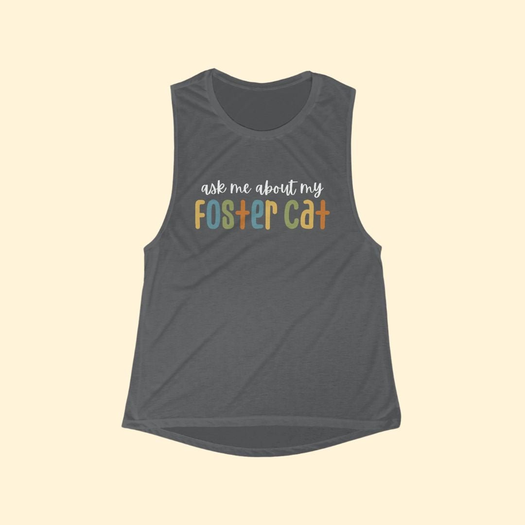 Ask Me About My Foster Cat | Retro Colors | Women's Flowy Scoop Muscle Tank - Detezi Designs-17339386752731421150