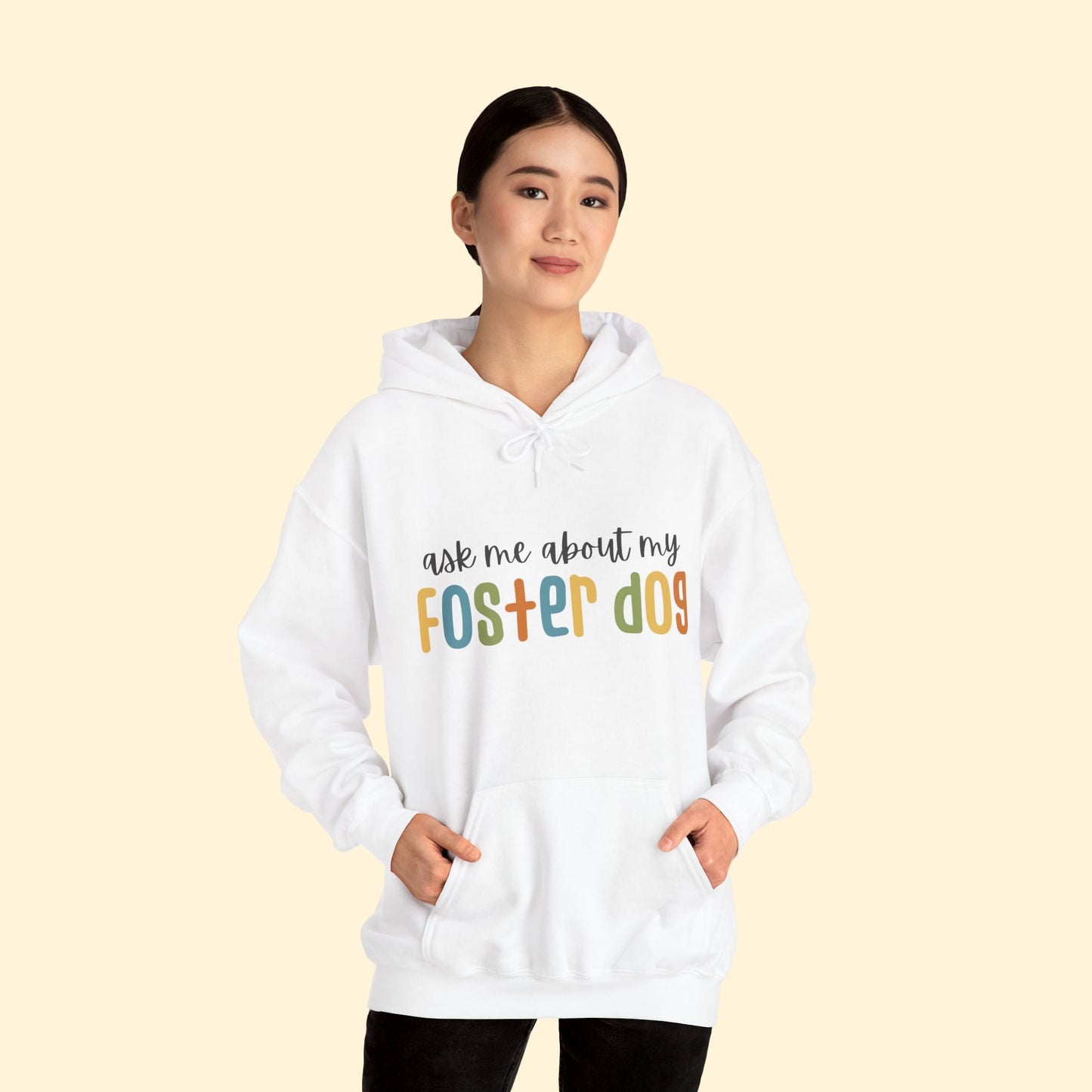 Ask Me About My Foster Dog - Retro Colors | Hooded Sweatshirt - Detezi Designs - 19049538618210994755